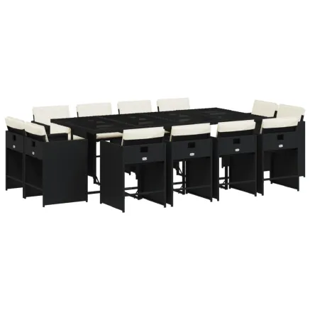 Ensemble à manger de jardin 13 pcs coussins noir résine tressée 2