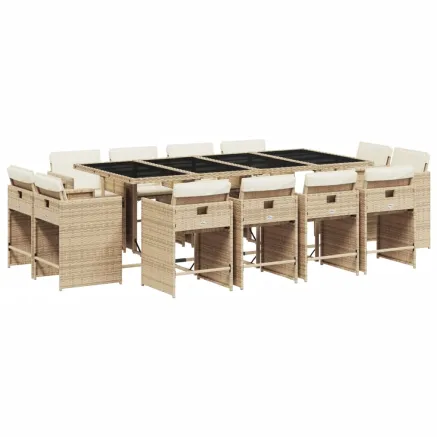Ensemble à manger de jardin et coussins 13 pcs beige 2