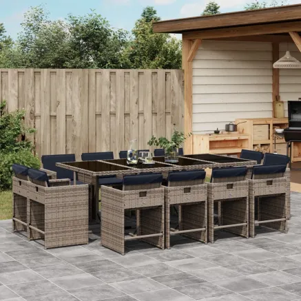 Ensemble à manger de jardin avec coussins 13 pcs résine tressée
