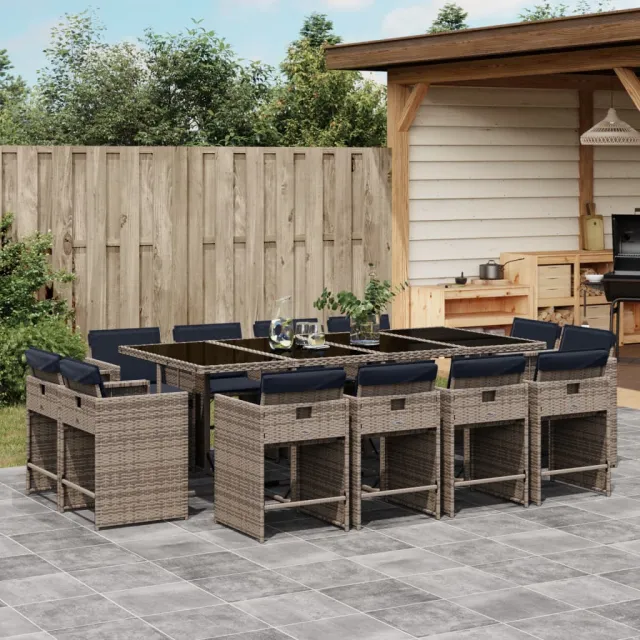 Ensemble à manger de jardin avec coussins 13 pcs résine tressée