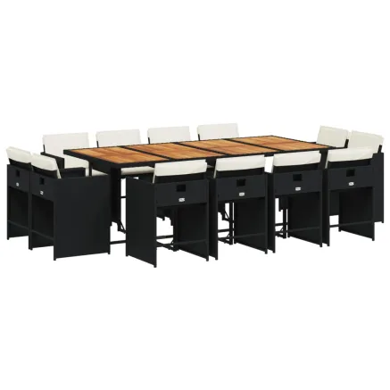 Ensemble à manger de jardin 13 pcs coussins noir résine tressée 2