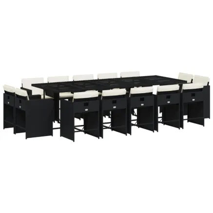 Ensemble à manger de jardin 15 pcs coussins noir résine tressée 2