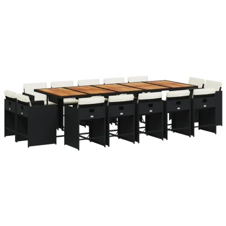 Ensemble à manger de jardin 15 pcs coussins noir résine tressée