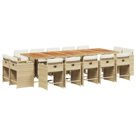 Ensemble à manger de jardin et coussins 15 pcs beige 2