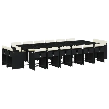 Ensemble à manger de jardin 17 pcs coussins noir résine tressée 2