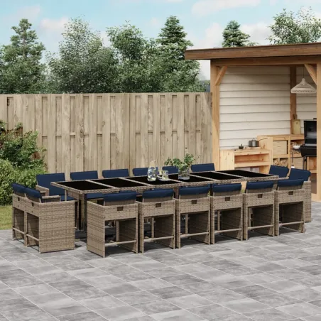 Ensemble à manger de jardin 17 pcs et coussins résine tressée
