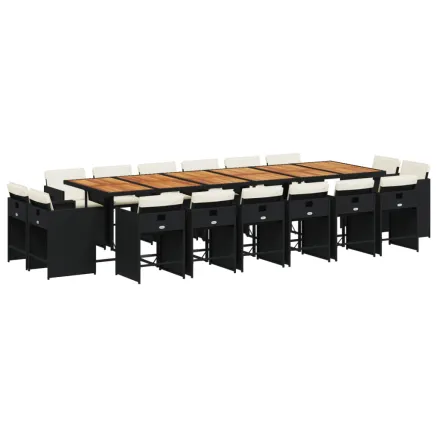 Ensemble à manger de jardin 17 pcs coussins noir résine tressée 2