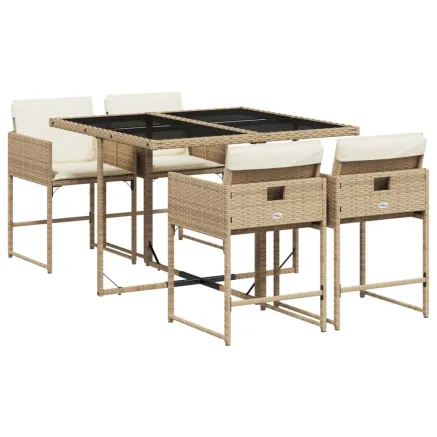 Ensemble à manger de jardin avec coussins 5pcs Beige poly rotin 2