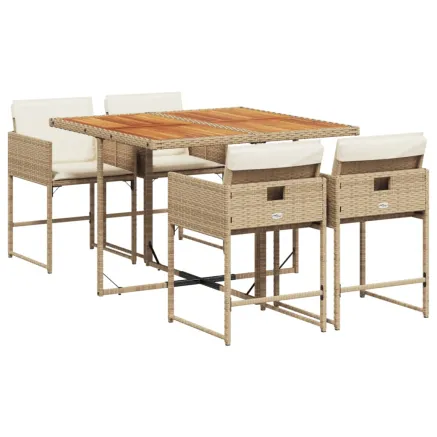 Ensemble à manger de jardin avec coussins 5pcs Beige poly rotin 2