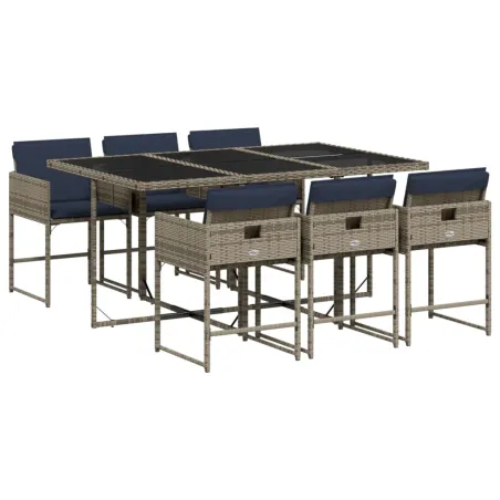 Ensemble à manger de jardin 7 pcs coussins gris résine tressée