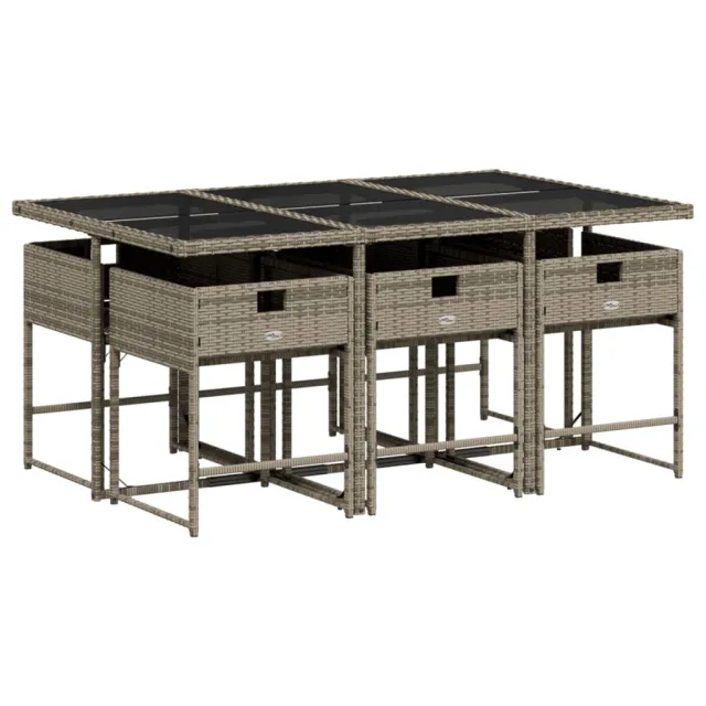 Ensemble à manger de jardin 7 pcs coussins gris résine tressée