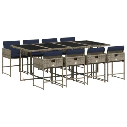 Ensemble à manger de jardin 9 pcs coussins gris résine tressée 2