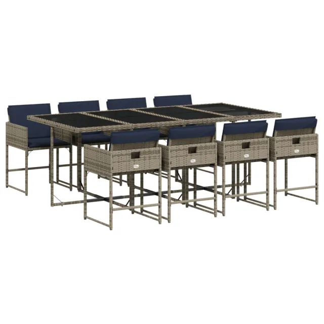 Ensemble à manger de jardin 9 pcs coussins gris résine tressée