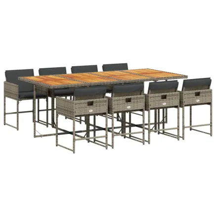 Ensemble à manger de jardin 9 pcs coussins gris résine tressée 2