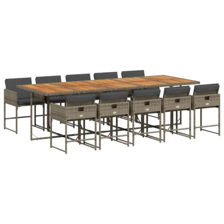 Ensemble à manger de jardin 11pcs avec coussins gris poly rotin 2