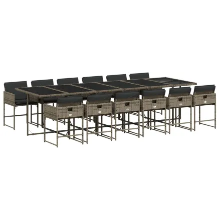 Ensemble à manger de jardin coussins 13 pcs gris résine tressée 2