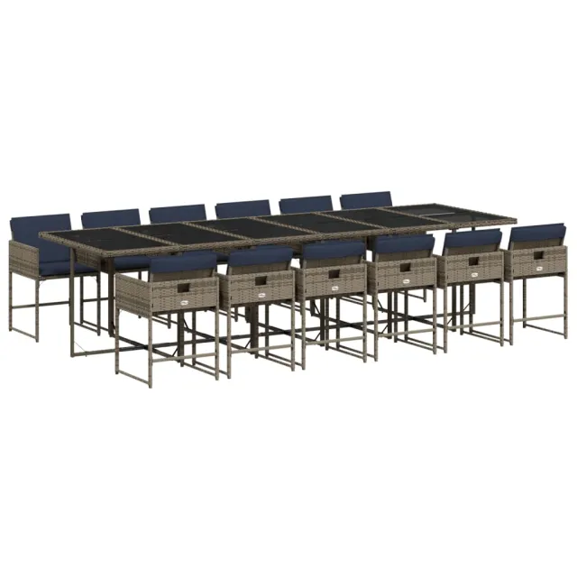 Ensemble à manger de jardin avec coussins 13 pcs résine tressée