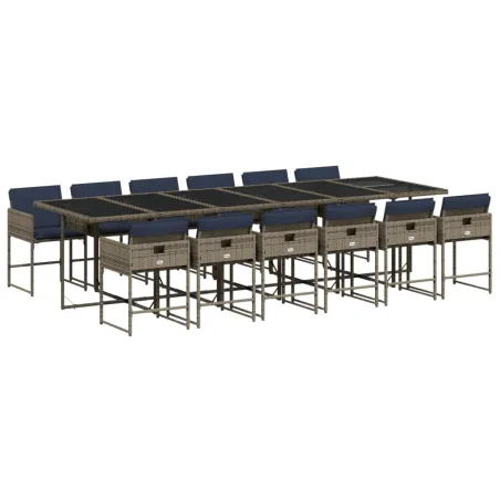 Ensemble à manger de jardin avec coussins 13 pcs résine tressée