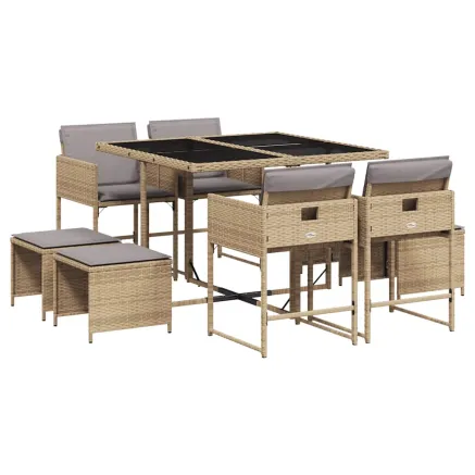 Ensemble à manger de jardin et coussins 9 pcs mélange beige 2