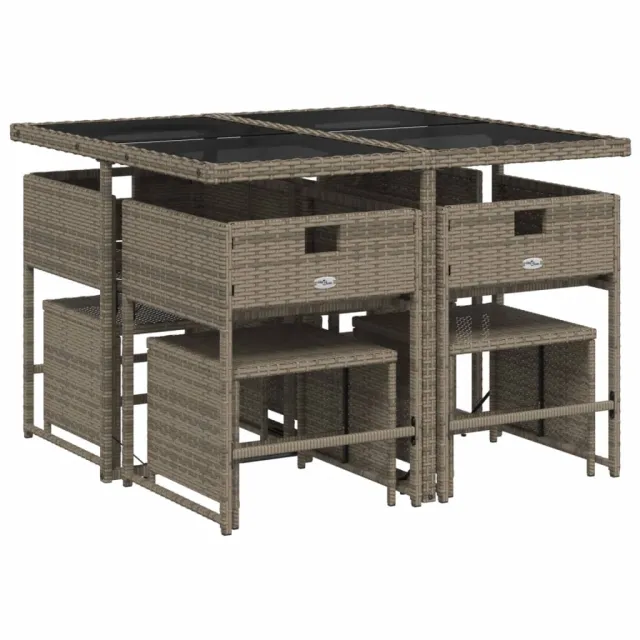 Ensemble à manger de jardin 9 pcs coussins gris résine tressée