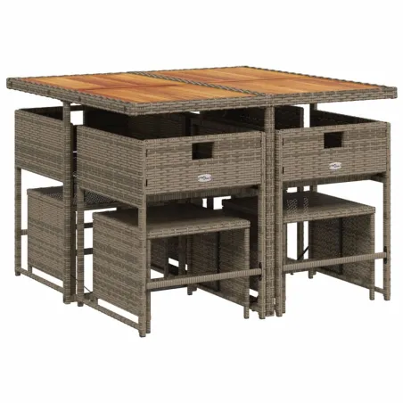 Ensemble à manger de jardin 9 pcs coussins gris résine tressée