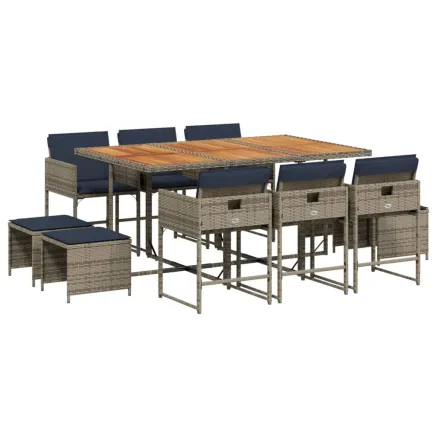 Ensemble à manger de jardin 11 pcs coussins gris résine tressée 2