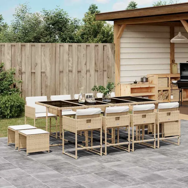 Ensemble à manger de jardin et coussins 13 pcs beige