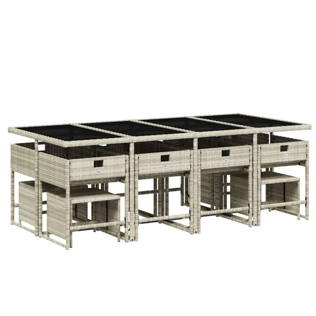 Ensemble à manger de jardin et coussins 13 pcs gris clair rotin