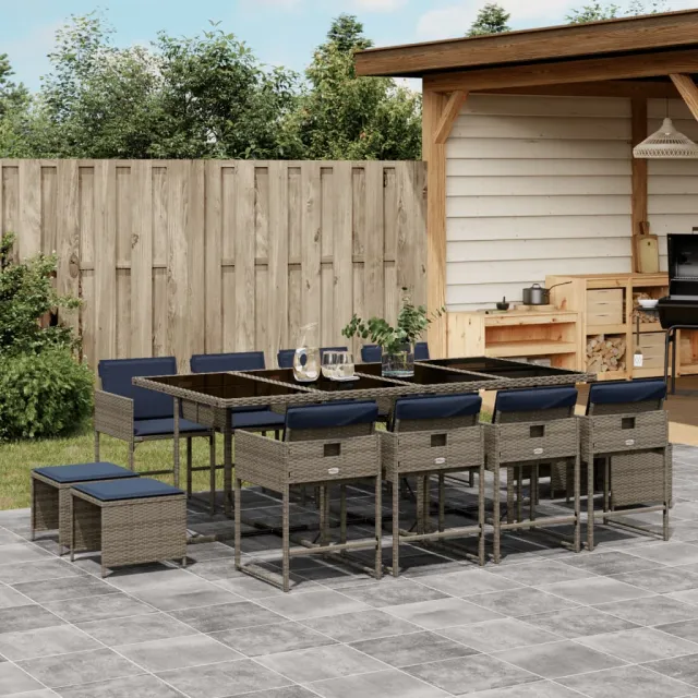 Ensemble à manger de jardin avec coussins 13 pcs résine tressée