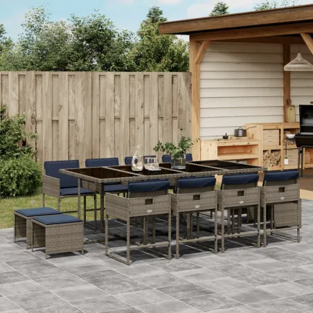 Ensemble à manger de jardin avec coussins 13 pcs résine tressée