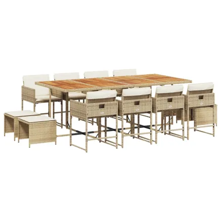 Ensemble à manger de jardin et coussins 13 pcs beige 2