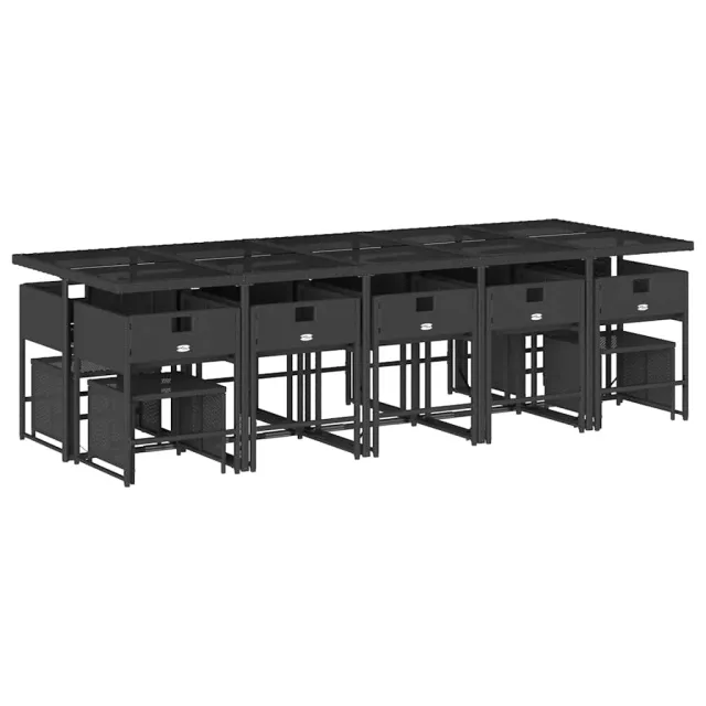 Ensemble à manger de jardin 15 pcs coussins noir résine tressée