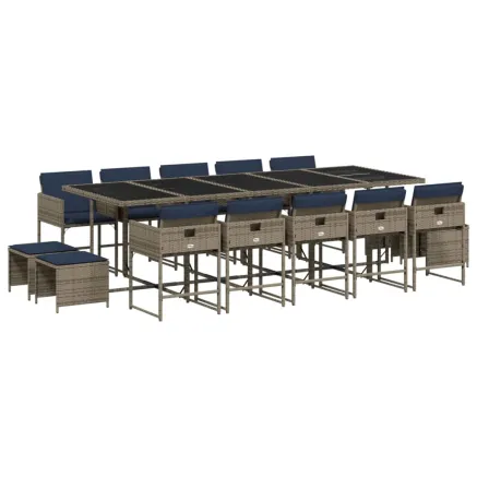 Ensemble à manger de jardin 15 pcs coussins gris résine tressée 2