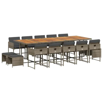 Ensemble à manger de jardin 15 pcs coussins gris résine tressée 2