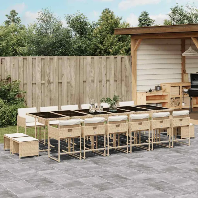 Ensemble à manger de jardin et coussins 17 pcs beige