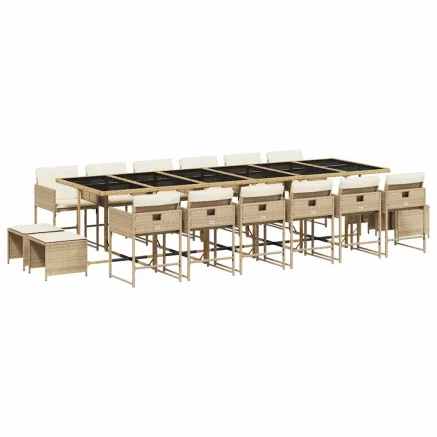 Ensemble à manger de jardin et coussins 17 pcs beige 2
