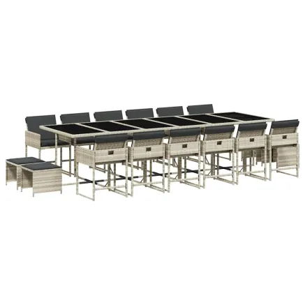 Ensemble à manger de jardin et coussins 17 pcs gris clair rotin 2