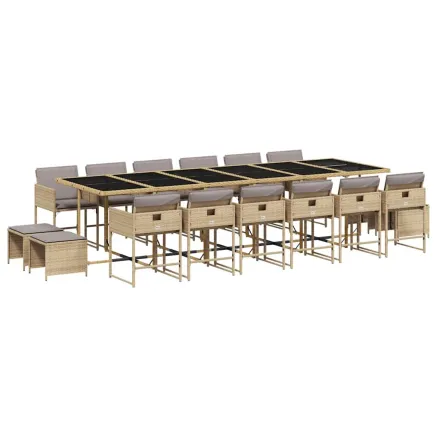 Ensemble à manger de jardin et coussins 17 pcs mélange beige 2