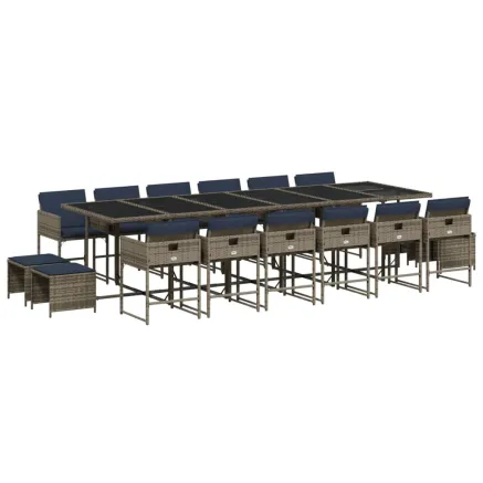 Ensemble à manger de jardin 17 pcs et coussins résine tressée 2