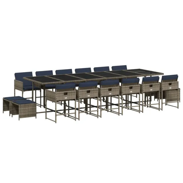 Ensemble à manger de jardin 17 pcs et coussins résine tressée