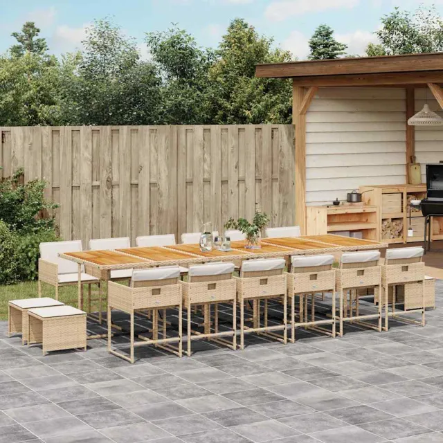 Ensemble à manger de jardin et coussins 17 pcs beige