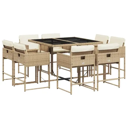 Ensemble à manger de jardin et coussins 9 pcs beige Poly rotin 2