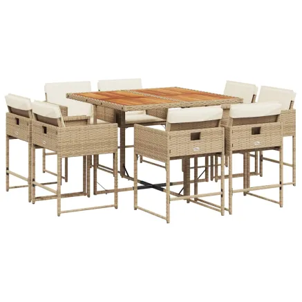 Ensemble à manger de jardin et coussins 9 pcs beige Poly rotin 2