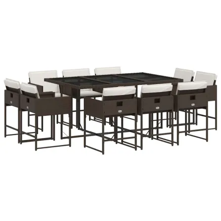 Ensemble à manger de jardin et coussins 11 pcs marron rotin 2