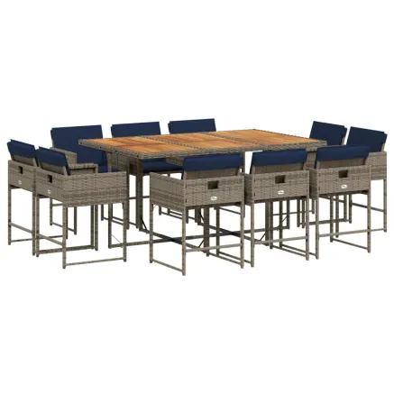 Ensemble à manger de jardin 11 pcs coussins gris résine tressée 2