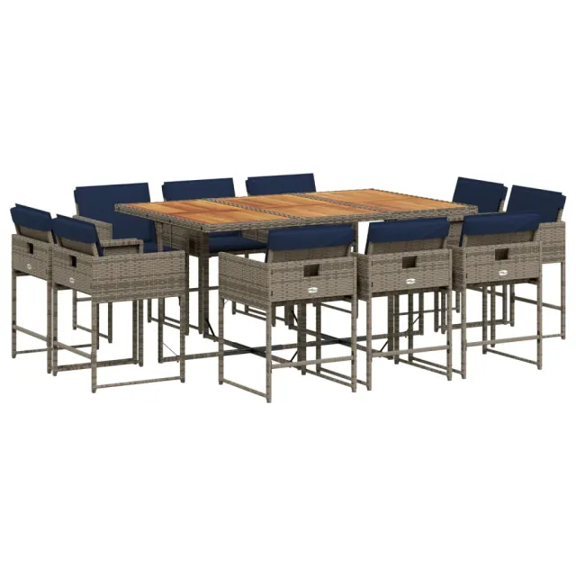 Ensemble à manger de jardin 11 pcs coussins gris résine tressée