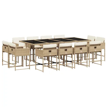 Ensemble à manger de jardin et coussins 13 pcs beige 2