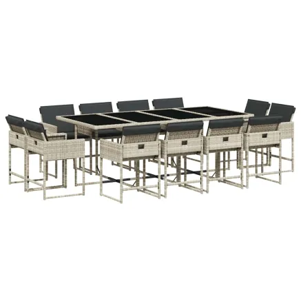 Ensemble à manger de jardin et coussins 13 pcs gris clair rotin 2