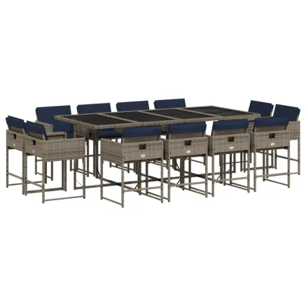 Ensemble à manger de jardin avec coussins 13 pcs résine tressée 2