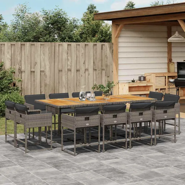 Ensemble à manger de jardin coussins 13 pcs gris résine tressée